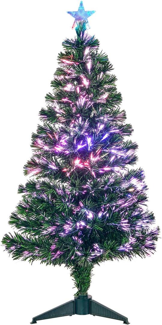 4FT Fiber Optic Green Christmas Tree Artificial Tree with Stand, Pre-lit Full Xmas Tree with Top Star Perfect for Indoor Holiday Decoration