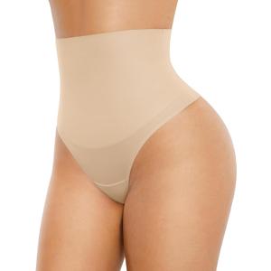 FeelinGirl Thong Shapewear for Women Tummy Control Mid Waisted Body Shaper Underwear Seamless Body Shaper Panties (Small, Skin)