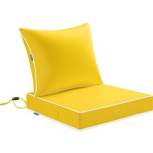 MIULEE Yellow Outdoor Seat Cushion 22x24 Inch Waterproof & 3 Year Fade Resistant Deep Seat and Back Cushion for Patio Furniture Chair Sofa Couch with Handle and Adjustable Straps