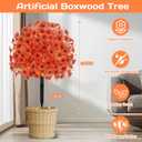 Geegoods Set of 2 Artificial Topiary Ball Tree with Flower for Outdoor, Fall Fake Shrubs Bushes with Ground Spikes, UV Resistant Faux Boxwoods Plants for Garden Porch Patio Decor