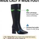Knee-High Boots for Women - Wide Calf Boots with Zipper, Square Toe Tall Leather Boots, Chunky Heel Fashion Long Boots, 9W