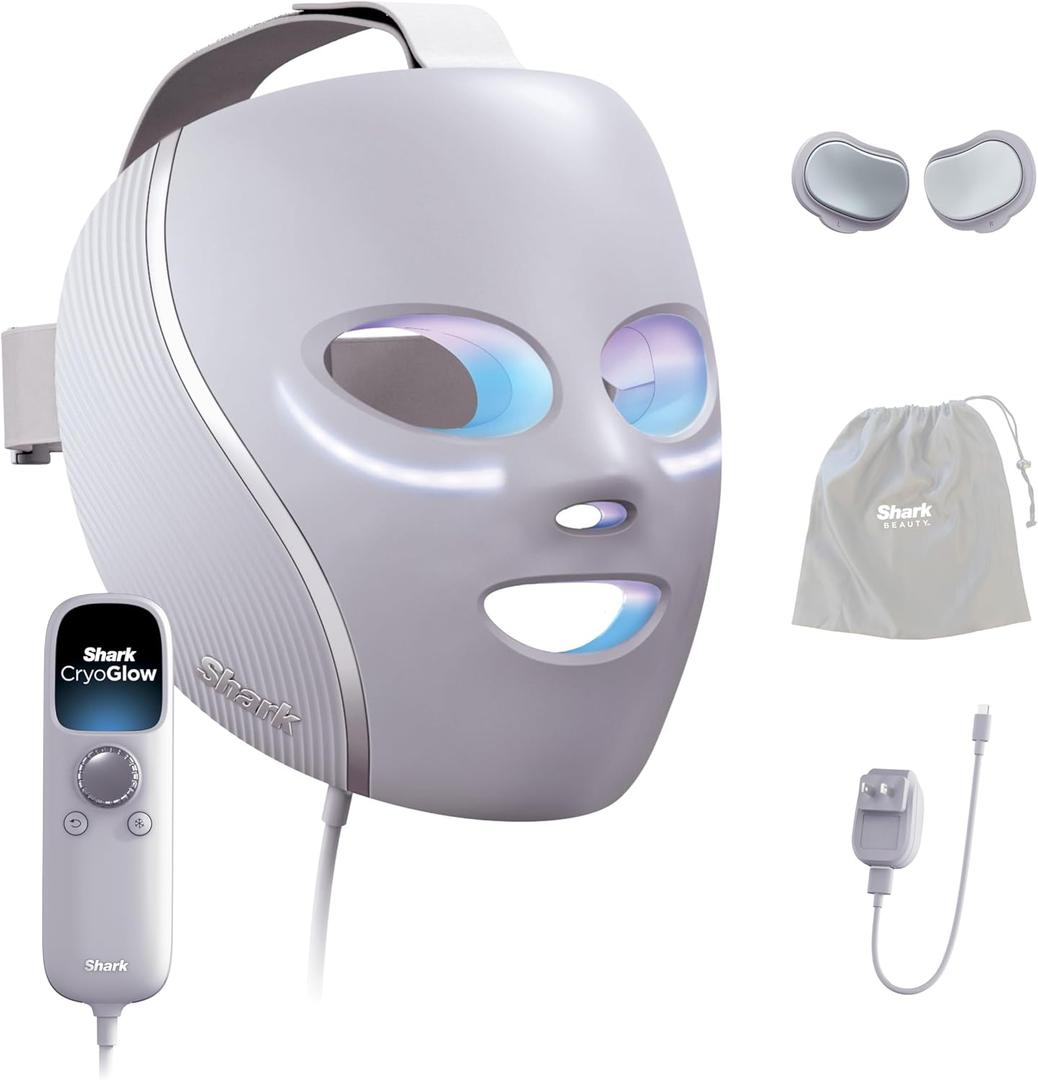 Shark CryoGlow LED Face Mask with Under-Eye Cooling, Anti-Ageing & Blemish Repair, Red & Blue LED, Infrared Light Therapy, USB-C, Remote Control, Storage Bag, Lilac Chill, FW312PL