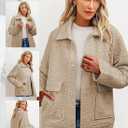 Dokotoo Jackets for Women Casual Long Sleeve Collared Jacquard Coats Trendy Button Down Shacket Jacket with Pockets (Beige, L)
