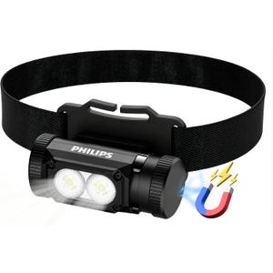 Philips SFL3255 LED Headlamp Rechargeable,1500 Lumens Super Bright Aluminium Magnetic Attraction Head Light Flashlight,Adults-Camping Accessories Gear,5 Modes for Outdoor Setting,USB Cable Included