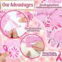 KINGSOW Self-Adhesive Letter Patches for Clothing: 64PCS Pink Buffalo Plaid Fabric Letters Stick on Patches - Ribbon Bows Embroidered Sew Applique for Breast Cancer Awareness Shirt Hat Backpack Socks