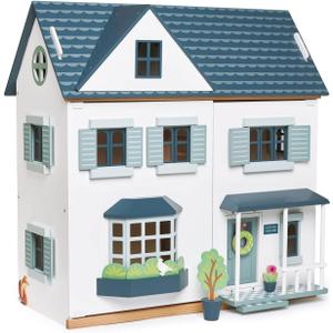 Tender Leaf Toys - Dovetail House - Large Luxury 27.36" Tall 3 Story Doll House with 6 Rooms - Gender-Neutral Dollhouse - Encourage Creative and Imaginative Fun Play for Children - Age 3+