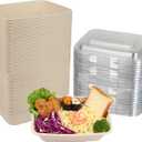 40 oz Rectangle Disposable salad bowls with lids, Sugarcane Fibers Bowls take away food containers Plant Fibers Freezer Safe 50 Pack