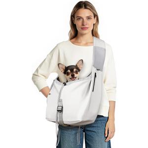 Dog Carrier Sling, Dog Carriers for Small Dogs & Cats with Pockets, Puppy Carrier Sling 20 lbs Machine Washable, Adjustable Shoulder Strap, Hands Free for Family Outdoor Use (Grey, 13.3"L x 8"W x 30"H)