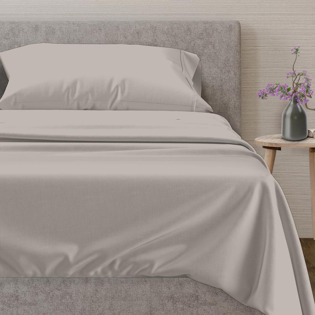Mayfair Linen 100% Egyptian Cotton Sheets Twin XL Size Bed Set - 3 PC 600 Thread Count Twin XL Sheets Set Egyptian Cotton (Taupe), Soft, Cooling, 16" Deep Pocket Sateen Weave Bedsheet for Dorm Room