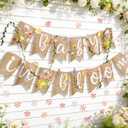 Baby in Bloom Baby Shower Burlap Banner, Flower Themed Baby Shower Decorations with Green Leaf String and Artificial petals and little Butterfly Decorations for Girls (Multicolor)