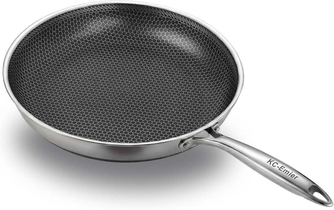 11 Inch Non-Stick Frying Pan Tri-Ply Stainless Steel Pan with Stay-Cool Handle Oven & Dishwasher Safe For Induction, Ceramic & Gas Stovetops PFASFree, Leadfree, CadmiumFree