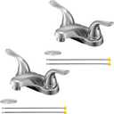 2 Pack Bathroom Sink Faucets 2/3 Hole,Brushed Nickel Dual Handles 4 inch Plastic Plating Over Bathroom Faucet with Pop-up Drain and 2 Supply Hoses for Apartment Rvs Sink Vanity