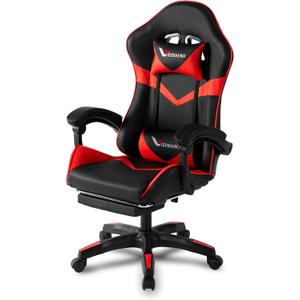 Leekaeiio Gaming Chair for Adults, Ergonomic Computer Gaming Chair with Footrest & Lumbar Support, Height Adjustable 360° Swivel Reclining Home Office Desk Chair (Black & Red)