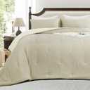 HOMBYS 3 Piece Seersucker Oversized King Comforter Set 128x128, Breathable Beige Soft Comforter Set, Lightweight Down Alternative Comforter, Bedding Comforter Sets with 2 Pillow Shams for All Season