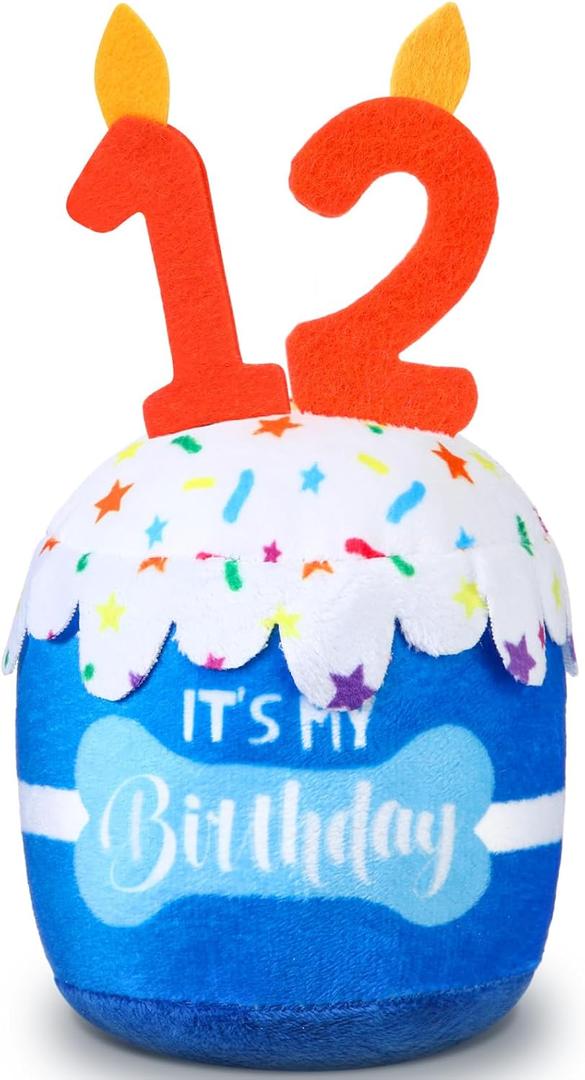Dog Birthday Cake Toy Accessories for Girl Boy Gifts, Squeaky Plush Toy for Dog Birthday Party Decor Favor for Large, Medium and Small Dogs(12th,Blue)