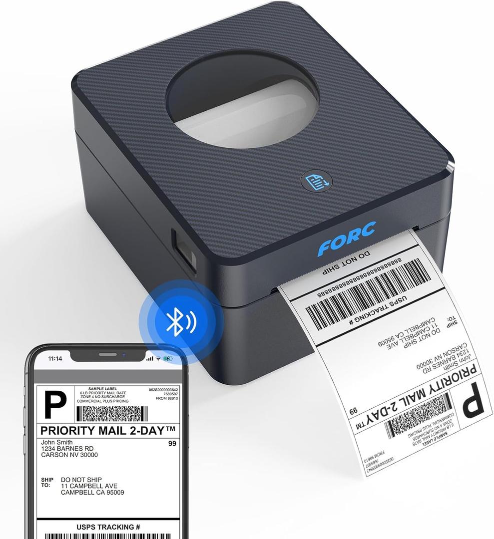 Forc Shipping Label Printer,Bluetooth Thermal Label Printer 4x6 for Small Business for Amazon,Ebay,Etsy,Shopify Shipping Packages,USPS,UPS,Support Windows, Mac, iOS, iPhone, Android(Black)