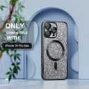 Misea Magnetic for iPhone 16 Pro Max Case Compatible with MagSafe [Military Grade Drop Protection] Full Camera Lens Protector Plating Glitter Soft Phone Case for Women Girls 6.9 inch, Black