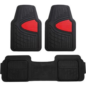 FH Group Car Floor Mats - Heavy-Duty Rubber Floor Mats for Cars, Universal Fit Full Set, Trimmable Automotive Floor Mats, Climaproof Floor Mats for Most Sedan, SUV, Truck Floor Mats Red
