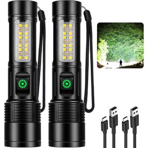 Kmivo Rechargeable LED Flashlights High Lumens - 990,000 lm Super Bright Flash Light with 6 Modes, Adjustable Light, Powerful Handheld Linternas for Home, Camping2 Packs