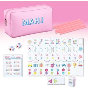 Soulchen Mini American Mahjong Tile Set Include 160 0.8 Inch Mahjong Tiles 2 Dice 4 Wooden Rulers 1 Accessory Bag 4 Beginner Rule Cards(Stylish)