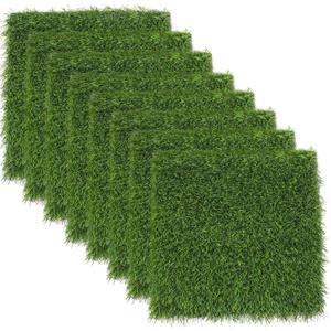 Kesfey 8 Packs 12 x 12 Inch Squares Grass Placemats Artificial Grass Mat Fake Turf Astroturf Squares Placemat Synthetic Grass Turf Patch Washable Green Fake Grass Patch Tiles for Outdoor Picnic Party