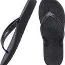 ONCAI Women's Flip Flops with Rhinestone, Arch Support Yoga Mat Comfort Walking Summer Beach Thong Sandals with Plantar Fasciitis Rubber Soles US Size 5-11 (9, Black)