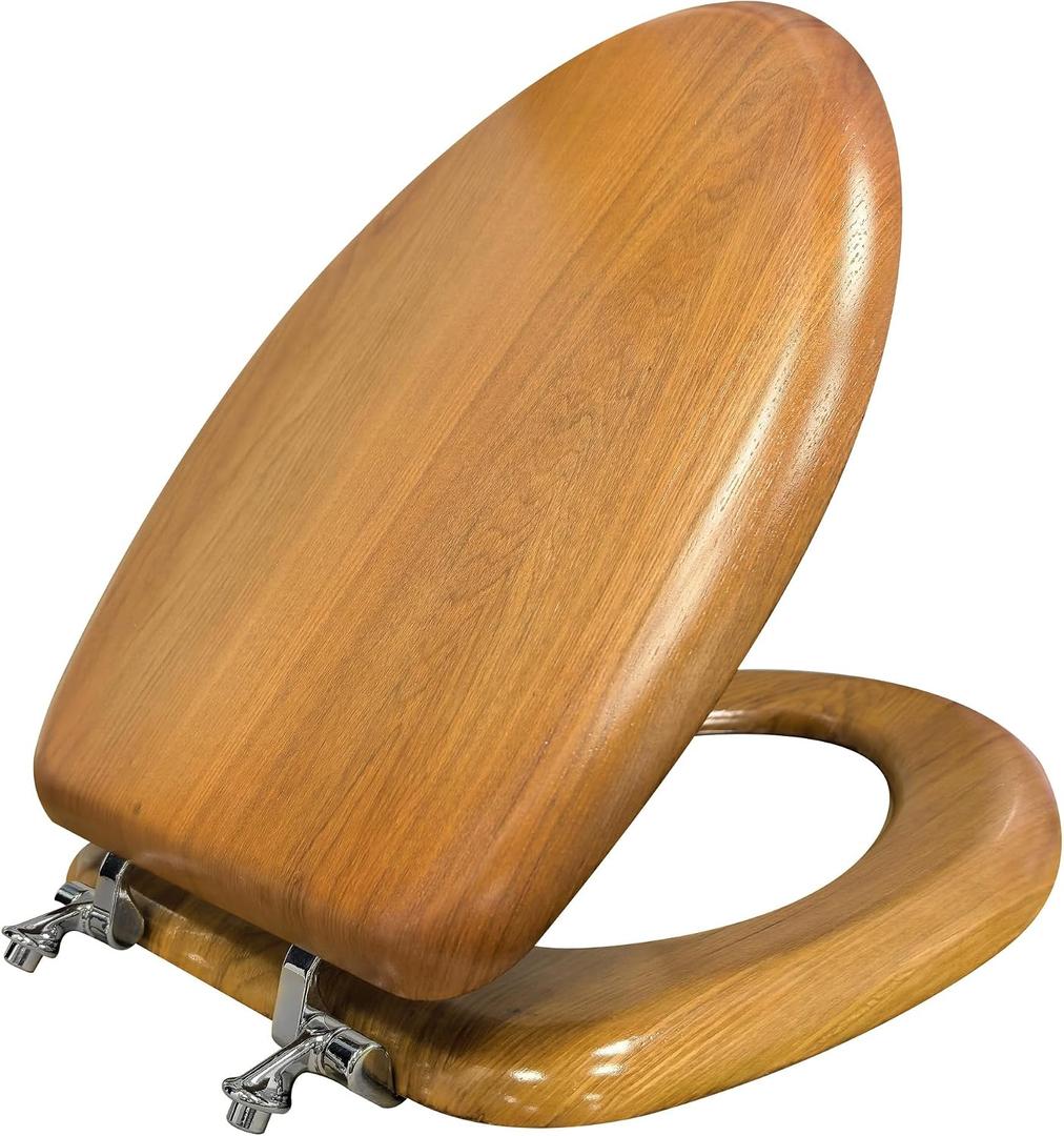 Oak Veneer Wood Elongated Toilet Seat, Heavy-Duty, US Stardard