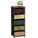 VASICAR Storage Unit with 5 Drawers, Fabric Nightstand, Clothes Organizer, Craft Storage Chest, Small Pattern Dresser for Bedroom, Living Room, Closet, Entryway, Hallway, Nursery, Dorm-Wood Top
