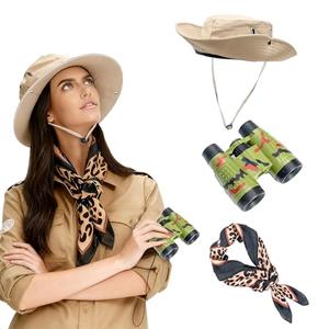 Safari Adventure Set with Binoculars, Sun Hat, and Wild Animal Print Scarf
