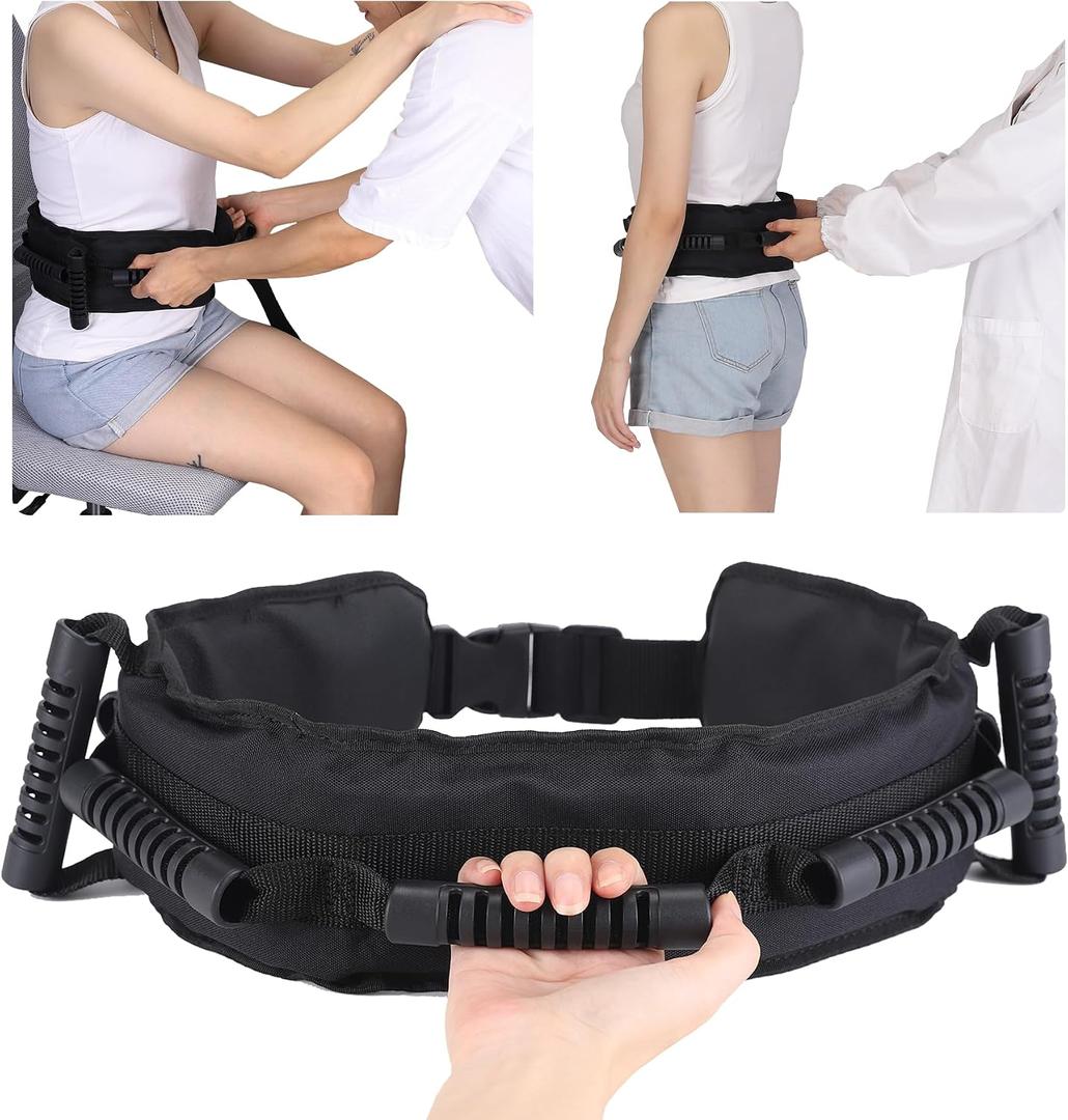Gait Belt for Seniors, Transfer Belt with 7 Nylon Padded Handles Medical Belt for Lifting Patients, Safety Gait Belt for Elderly Easy to Use Quick Release Buckle (Black) Long