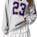 SOLY HUX Hoodies for Women Number Graphic Hooded Sweatshirt Drop Shoulder Long Sleeve Y2k Pullover Tops, Grey Letter, X-Small