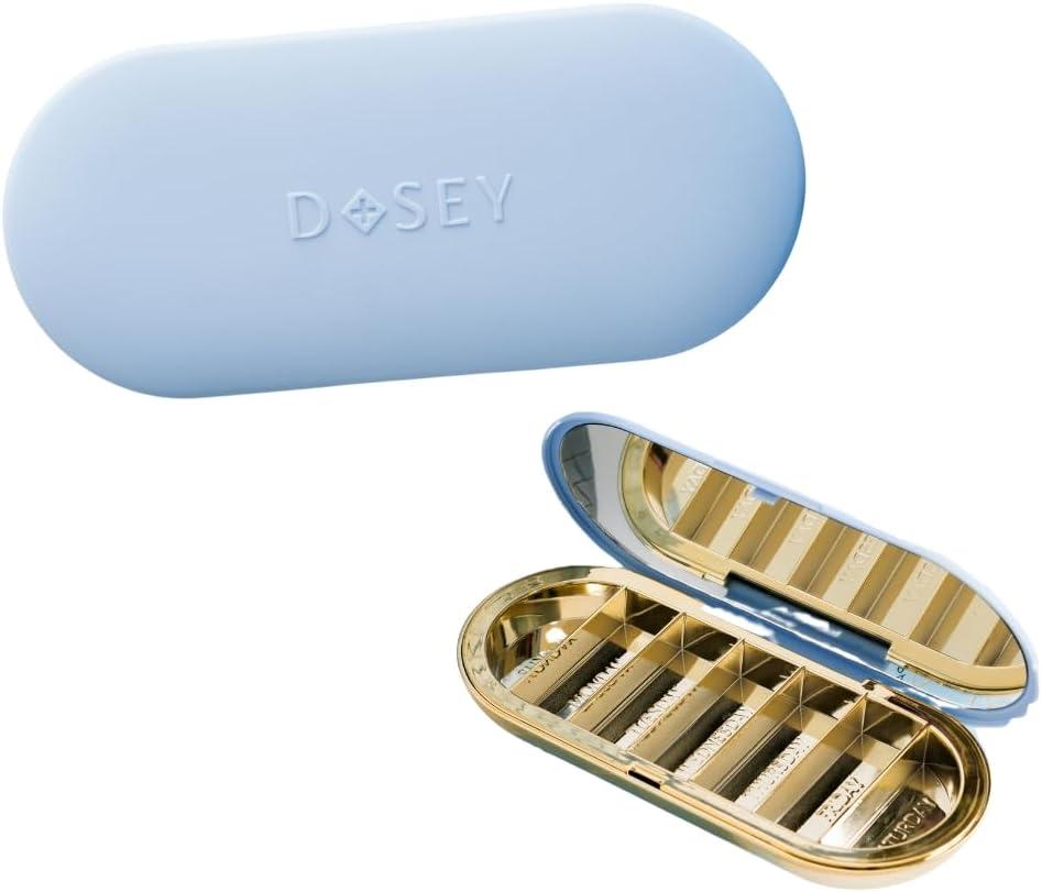 Dosey 7 Day Pill Compact Travel Pill Organizer - Pill Case with 7 Pill Compartments for Medicine Storage & Protection Stylish & Elegant Medication Organizer with Mirror (Blue)