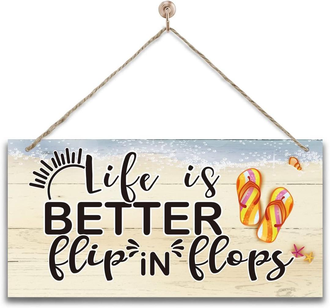 Flip Flops Wood Plaque, Life is Better in Flip Flops, Hanging Wood Sign Home Dcor, Beach Decor Sign, Summer Sign, Primitive Home Decor Sign, Beach House Wood Wall Decor, Seaside Hostel Hanging Decor