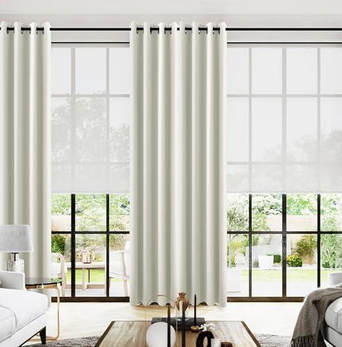 Cream Satin Polyester Curtains 96 Inch Long 1 Panel Set Grommet Elegant Floor to Ceiling Modern Curtain for Living Room, Thermal Blackout Darkening Drapes for Bedroom 52x96 In Length, Ivory Off White