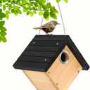 Gtongoko Hanging Wren Bird Houses for Outside, Cedar Wooden Bird Houses for Outdoors, Bird Nest with Air Vents, 1-1/8"Entrance Hole, Clean Door for Wildbird Watching, 1 Pack Black