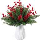 Ceenna 60 Pcs Artificial Christmas Flowers Christmas Artificial Pine Branches Fake Pine Picks Leaves Greenery Stems Berry Stems Set for DIY Craft(Pine,9.85 Inch)