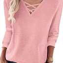 ANRABESS Womens Long Sleeve Shirts V Neck Criss Cross Loose Fit Tops 2025 Fall Trendy Tees Dressy Casual Blouses T-Shirts, XXL
