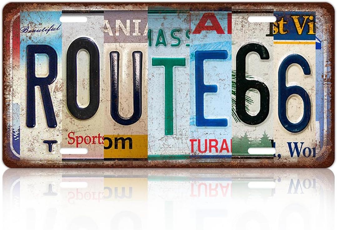 Vintage Route 66 Metal Tin Sign License Plate Wall Decor 12 x 6 Inches