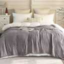 SANACYNA Muslin Blankets 100% Cotton 6-Layer Gauze Gray Grid Bed Blanket Lightweight Soft and Breathable King Blanket for Sofa Couch Bed Coverlet Both Sides (Grey, King 90" X 104")