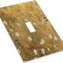 Decorative Switch Plate Covers Vintage White Flowers Birds on Golden Background 1 Gang Light Switch Cover Plate Single Toggle Wall Plate Outlet Covers Wall Plate for Home Decor