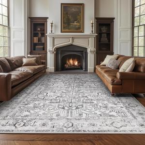 jinchan Lima 8x10 Machine Washable Area Rugs for Living Room - Vintage Floral Stain Resistant Low Pile Ultra-Thin Non Slip Accent Rug for Bedroom Kitchen Dining Room Home Office (8x10ft,Blue)