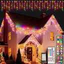 LitHome 38FT Color Changing Icicle Lights for Outside, 35 Colors Christmas Icicle Lights Outdoor with Remote Plug in, RGB Icicle Christmas Light Indoor Connectable for Holiday Roof Home Decor (RGB (Red, Green, Blue))