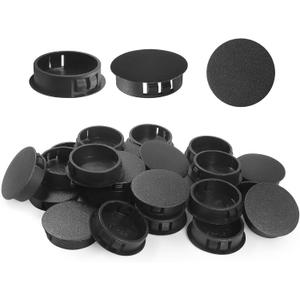 30pcs Plastic Hole Plugs, Snap in Locking Hole Tube Circular Locking Fastener Cover, Insert End Caps for Furniture Fencing Post Pipe - 35mm, Black
