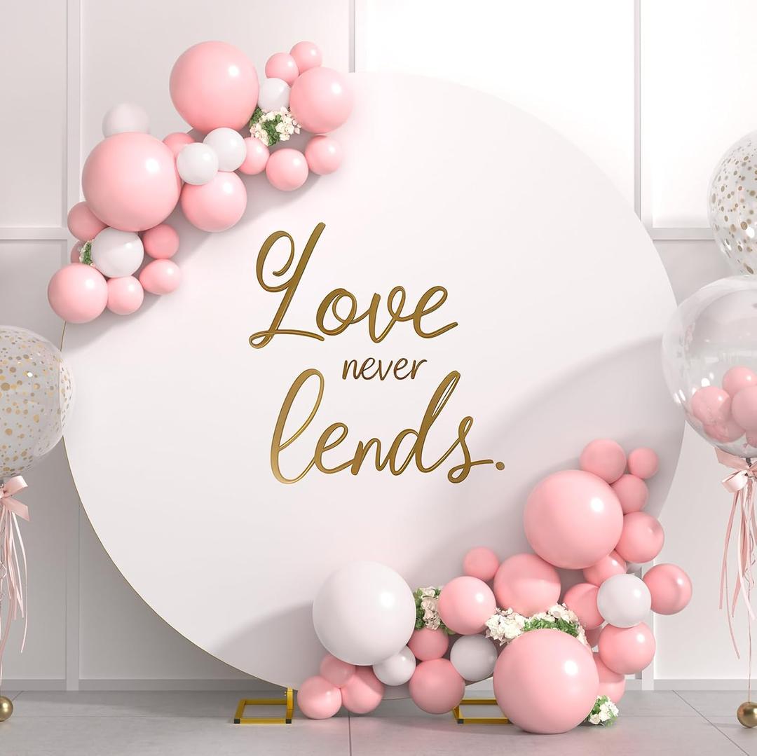 Minetom 7.2FT Round Metal Backdrop Stand with Wedding Arch Cover Spandex, Gold Wedding Balloon Arch Backdrop Stand Round Arch Frame for Birthday Party Baby Shower Graduation Ceremony Decoration, White