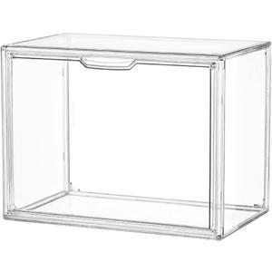 2 Pack Clear Acrylic Display Case, Stackable Plastic Storage Bins with Magnetic Attraction Lid, Showcase for Cosmetic, Large Figures Collectibles