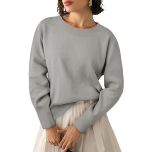 Yousify Womens Crewneck Knit Sweaters Casual Long Sleeve Loose Fit Fall Basic Soft Pullover Jumper Tops (Gray)