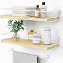 Forbena Floating Shelves for Wall with Rail, White and Natural Wood Nursery Book Shelves for Baby Girls Boys Kids Room Bedroom, Hanging Bookshelves Wall Mounted for Books, Toys, Bathroom (Set of 2)