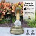 Solar Snake Statue Garden Decor, 14.2" Tall Resin Animal Figurine with Glowing Green Eyes & LED Crackle Glass Globe, Weatherproof Outdoor Yard Sculpture, Mysterious Gift for Patio Lawn