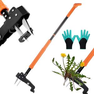 DOUBFIVSY Weed Puller Tool, 39"- 47" Heavy Duty Stand Up Weed Puller Adjustable Long Handle, 4-Claw Steel Head, Easy-Eject Mechanism Weed Remover Tool for Garden Lawn, Remove Weeds Without Bending