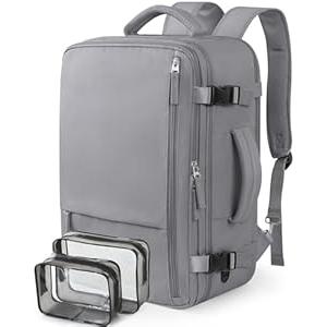 FALARK Travel Backpack for Women Men, 40L Carry On Backpack with USB Charging Hole, 17 Inch Laptop Backpack Flight Approved Luggage, Waterproof Personal Item Bag for Weekender, Travel, College, Grey
 (Large)